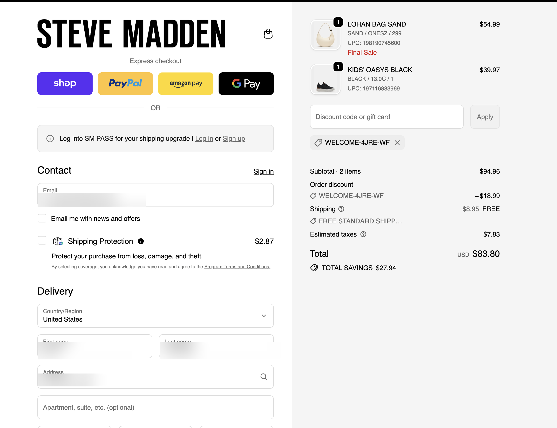 Checkout after promo applied