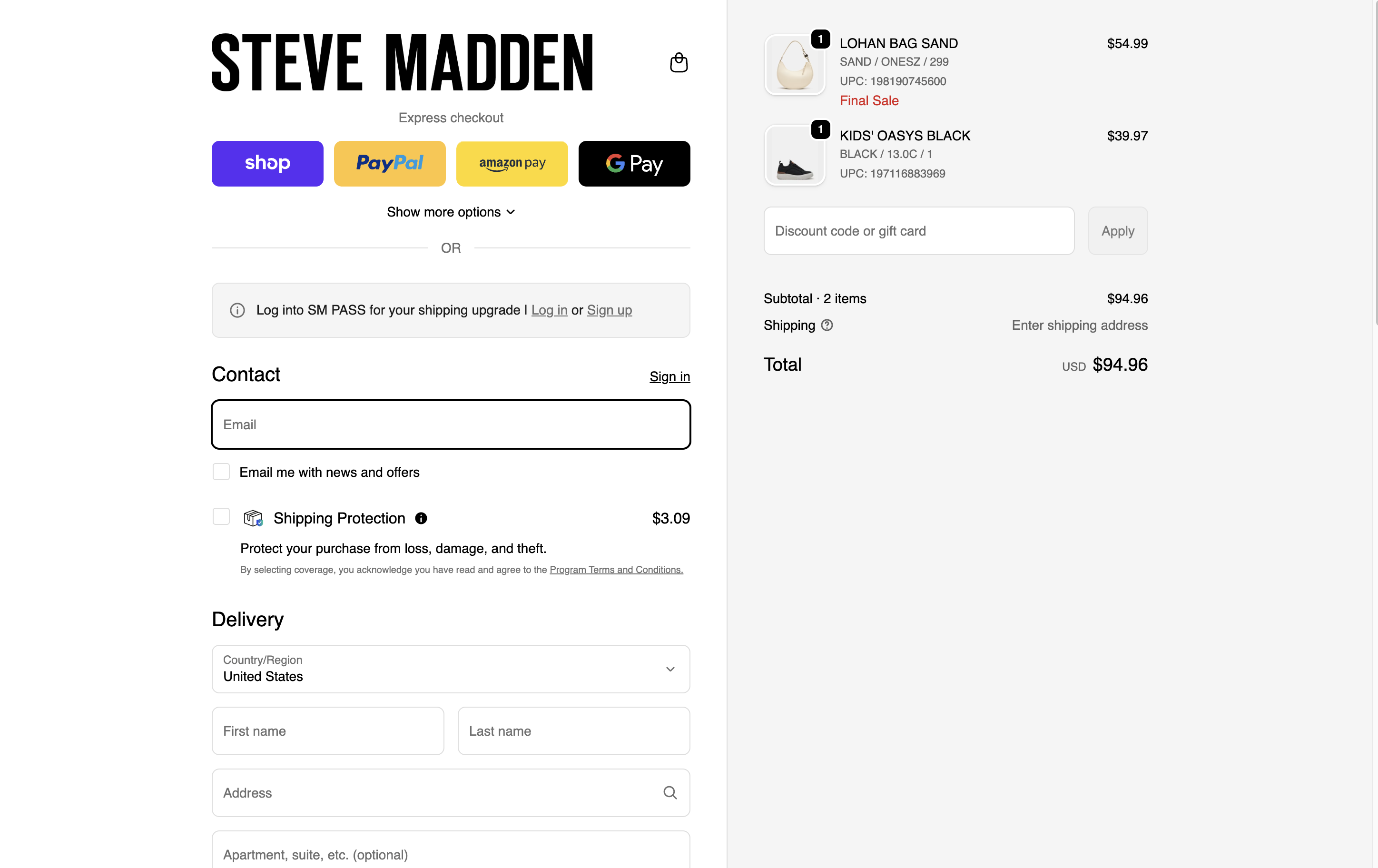 Checkout before promo applied